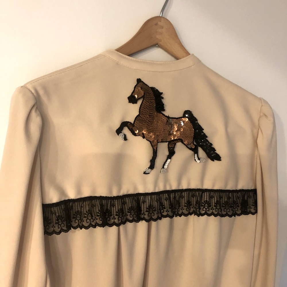 Vintage handmade western sequin horse blouse